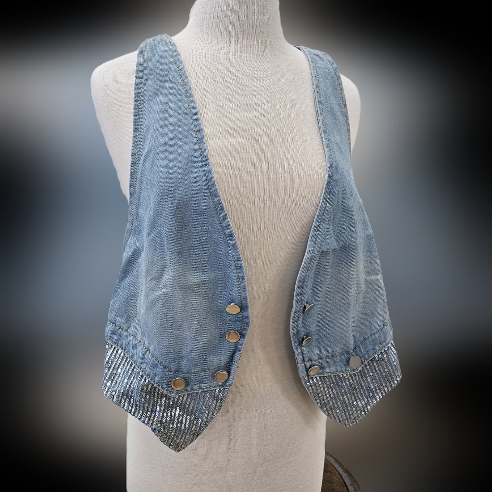 Stylish Blue Denim Vest with Silver Accents
